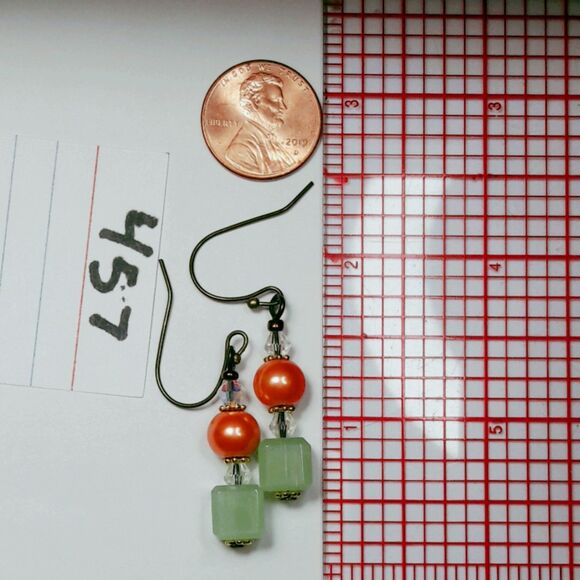 artisan earrings 457#mfs NEW boho hatpin victorian antique bronze mint peach dan - Picture 4 of 6